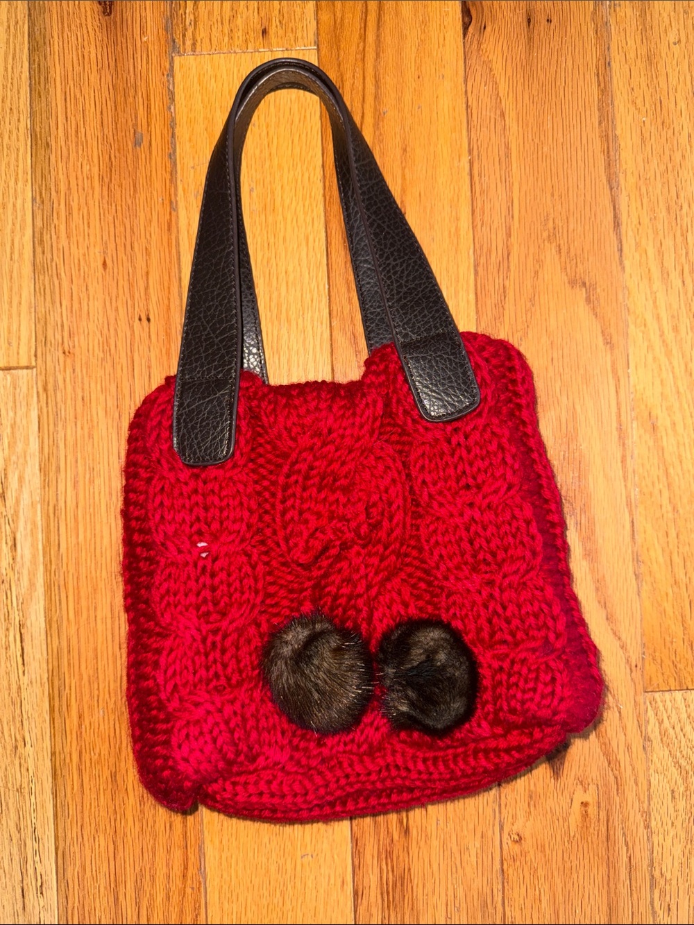 Bath & Body Works Red Knit Tote with Black Handles